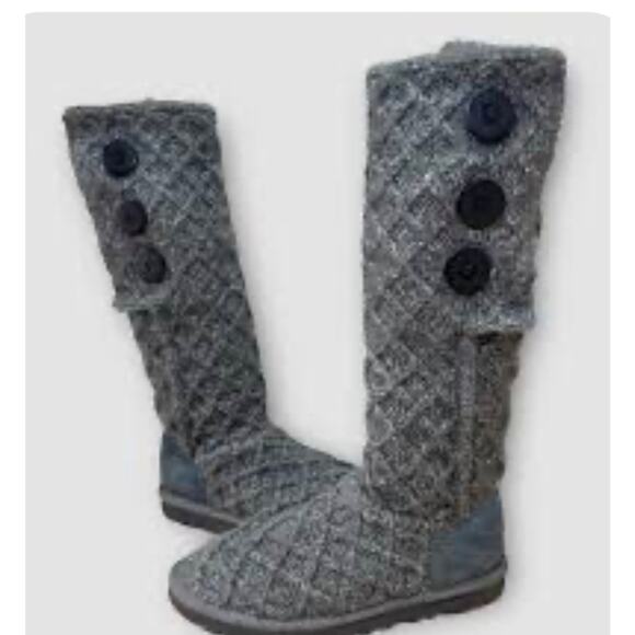 UGG Classic cardy lattice knit knee high sweater boot in dark grey sz 10/41 - Picture 1 of 11